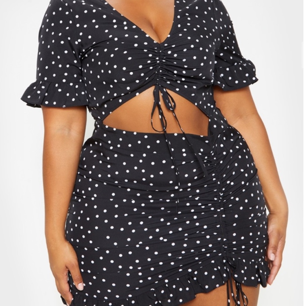 PrettyLittleThing Black and White Polka Dot Mini Dress